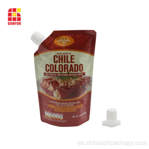 Empaque de salsa de chile con bolsa de pie